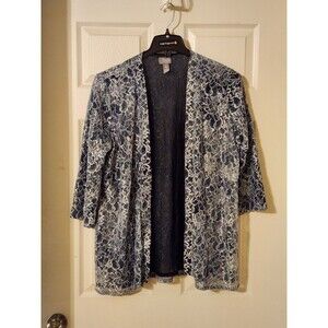 Chicos Traveller’s Collection Blue Floral Lace Wrap Cardigan Open Front